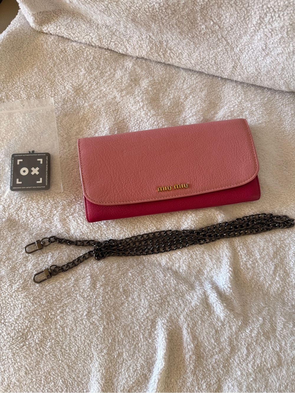 Miu Miu Pink Bicolor Leather Crossbody Wallet on Chain